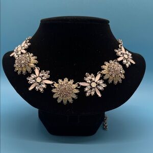 #G49 Chico's Floral Crystal Necklace - Silver and Cream
